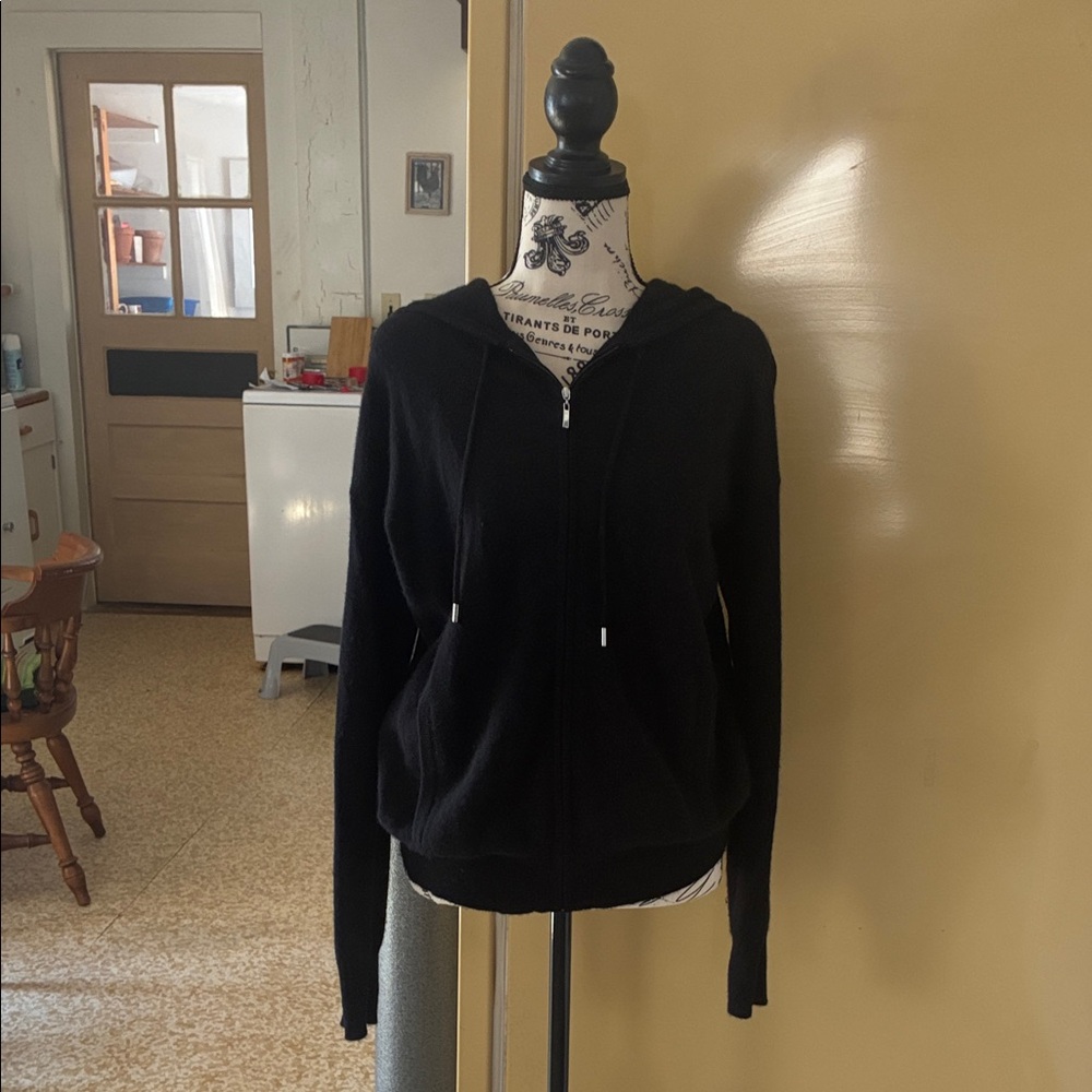 Charter Club Black Cashmere Zip Hoodie with Hood and Pockets